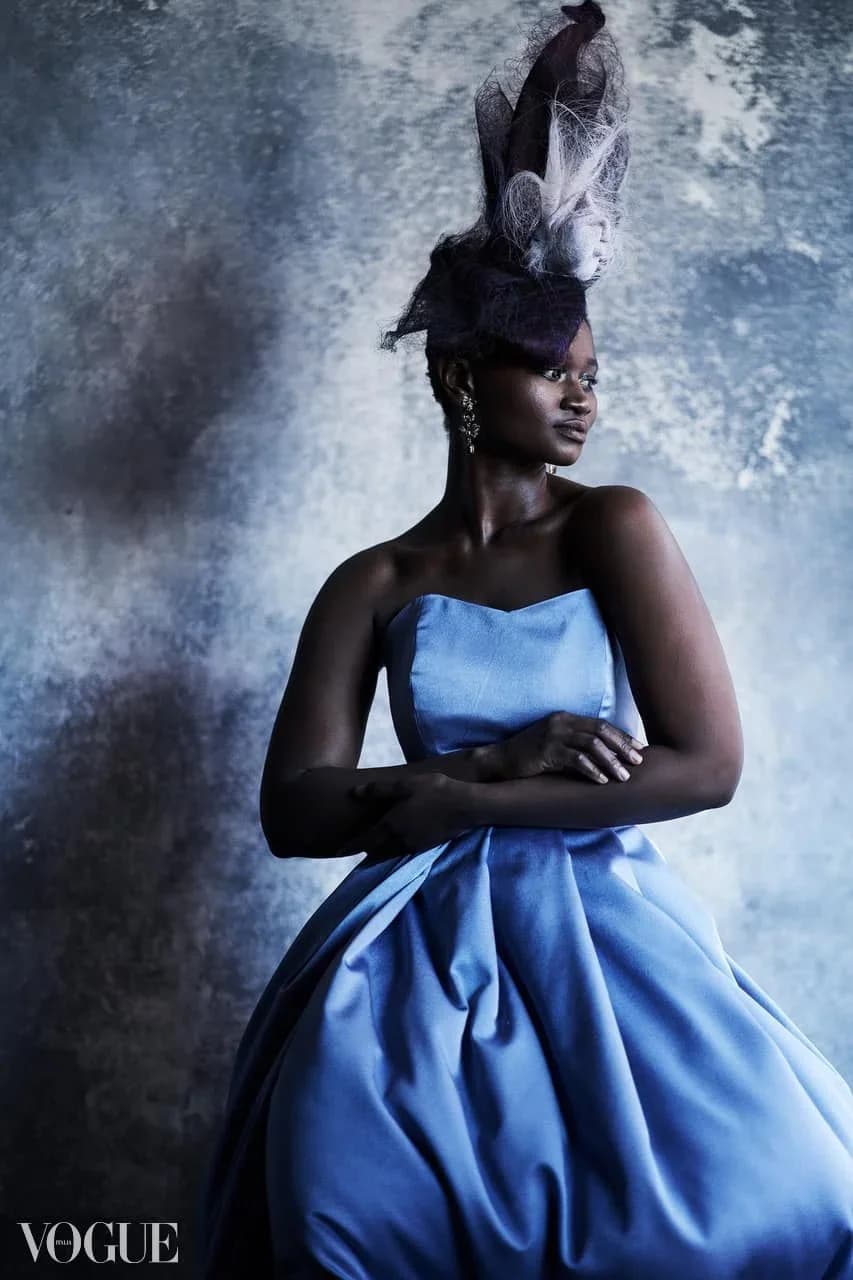 Editorial portrait published in Vogue, shot on a hand-painted backdrop